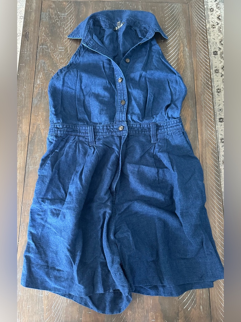 Banana Republic Navy Blue Sleeveless Linen/Cotton Romper -Size 12